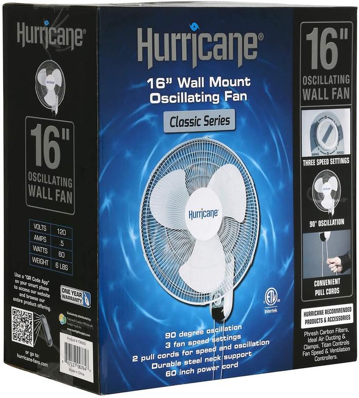 Hurricane Classic Oscillating Wall Mount 16 inch Fans