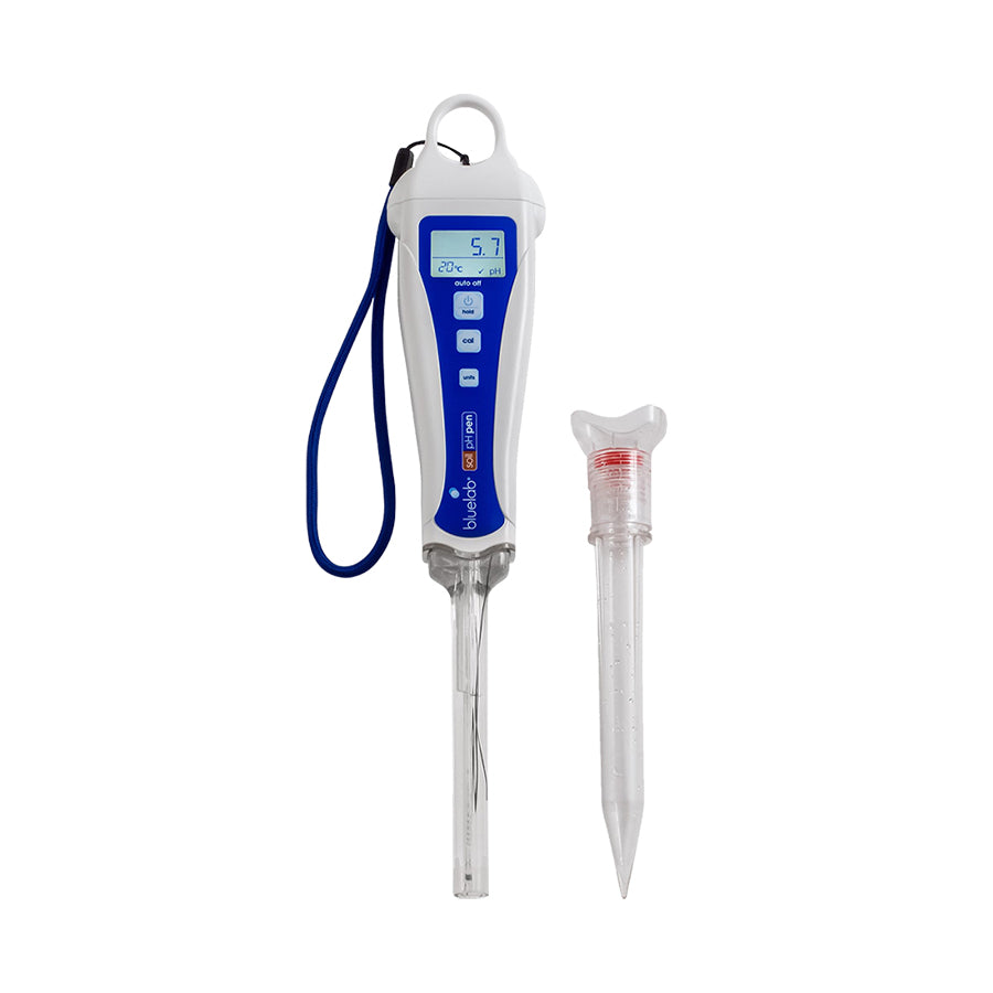 Bluelab Soil pH Pen, a handheld device with an LCD screen for measuring pH levels directly in soil.