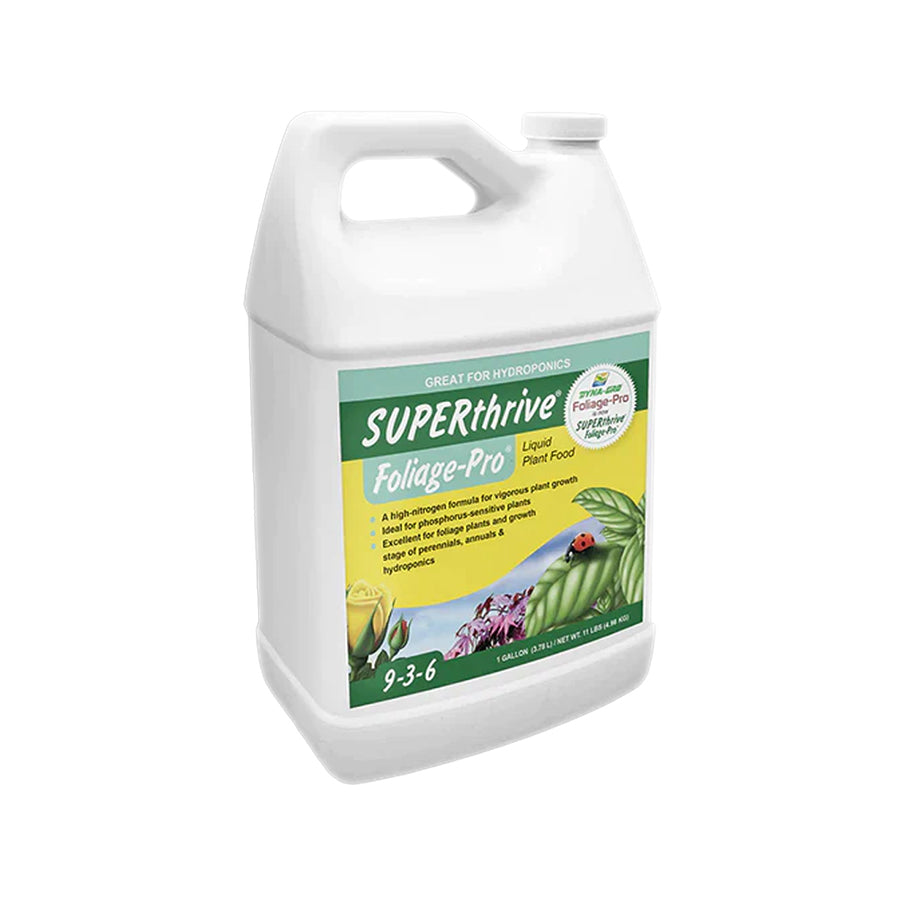 SuperThrive Grow, a nutrient solution with an N-P-K ratio of 7-9-5, designed to promote vigorous growth during the vegetative stage.